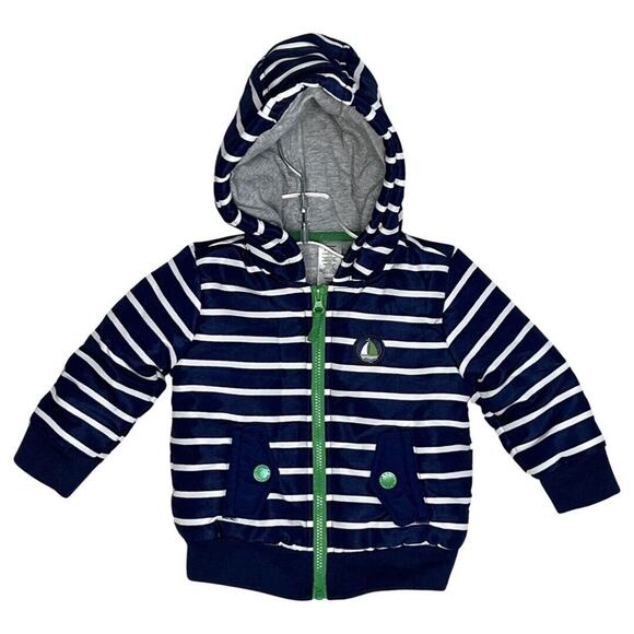 Little Me Other - Little Me Jacket Boys 12 Months Blue White Striped Hood Sailboat Nautical